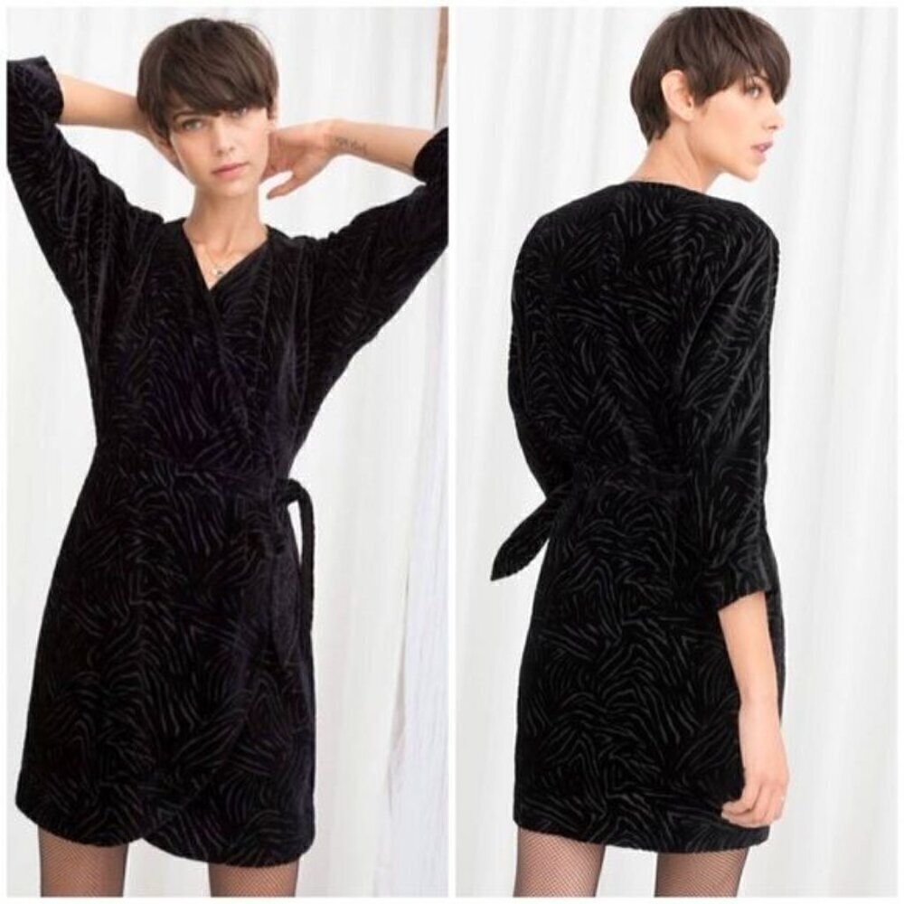 & Other Stories Paris Atelier Velvet Wrap Dress Textured Zebra Womens Size 0